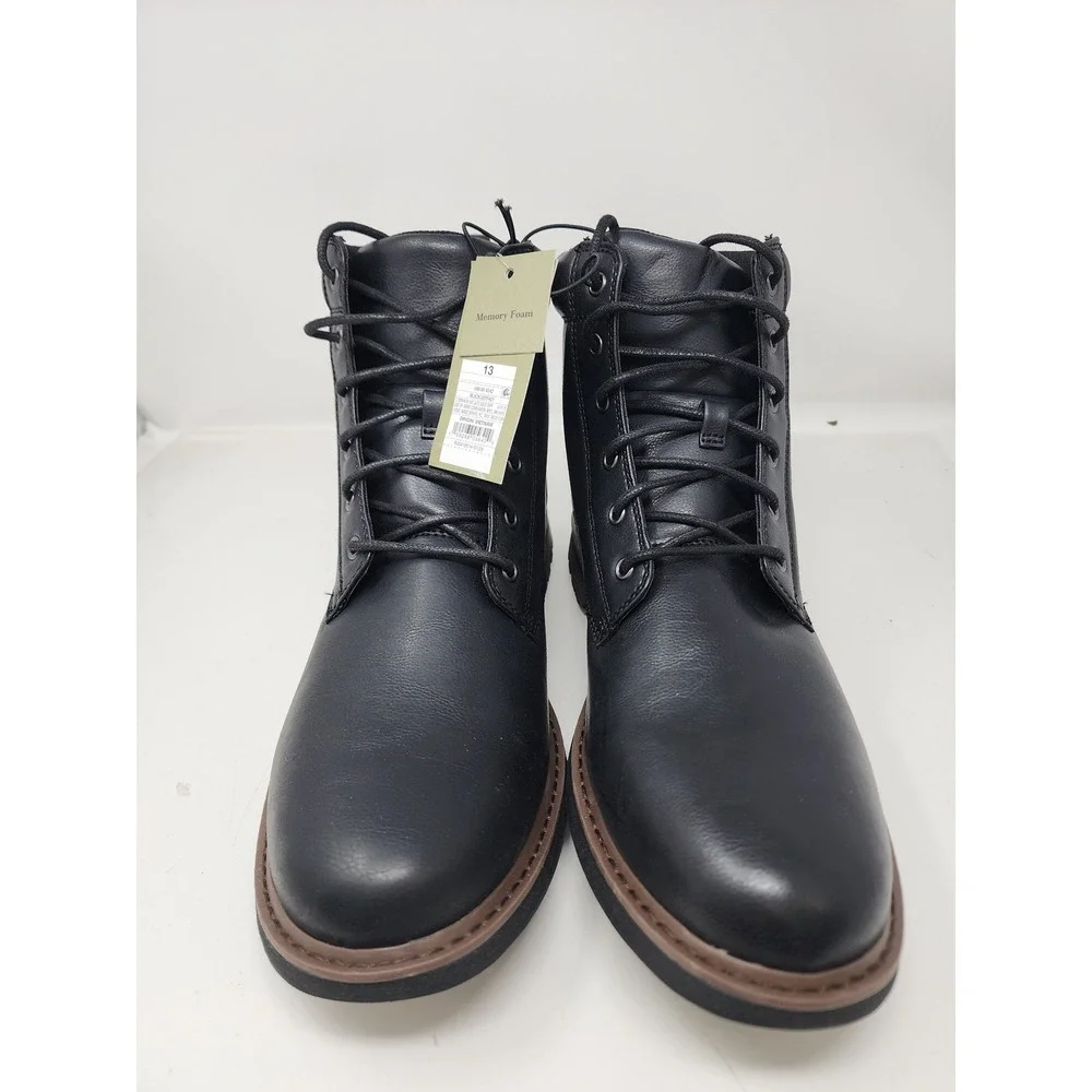 Goodfellow & Co Mens Black Lace Up Memory Foam Boots‎ Size 13 Ankle Lug Sole New